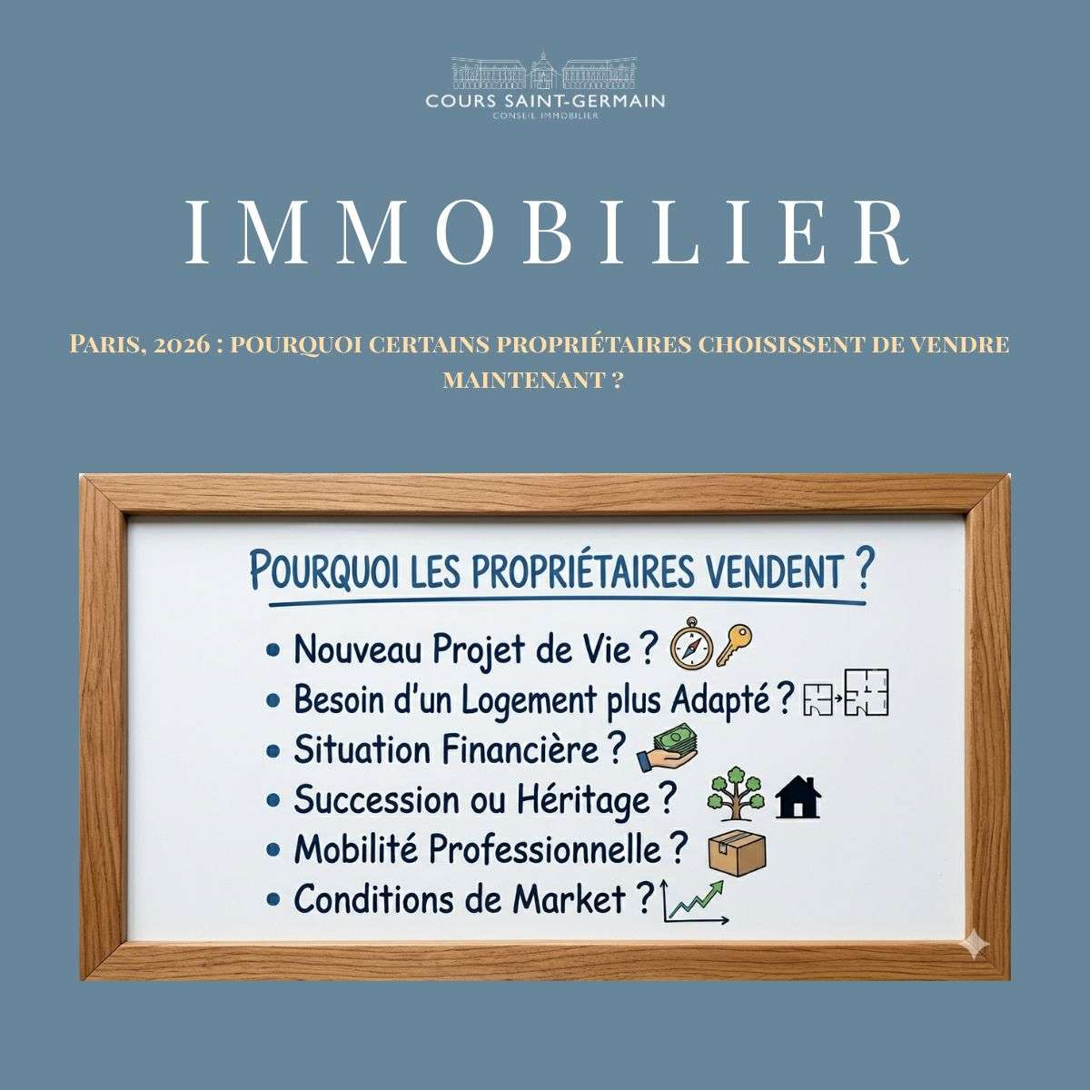 Analyse du marché immobilier parisien en 2026 avec impact de la fiscalité sur les décisions de vente des propriétaires.
